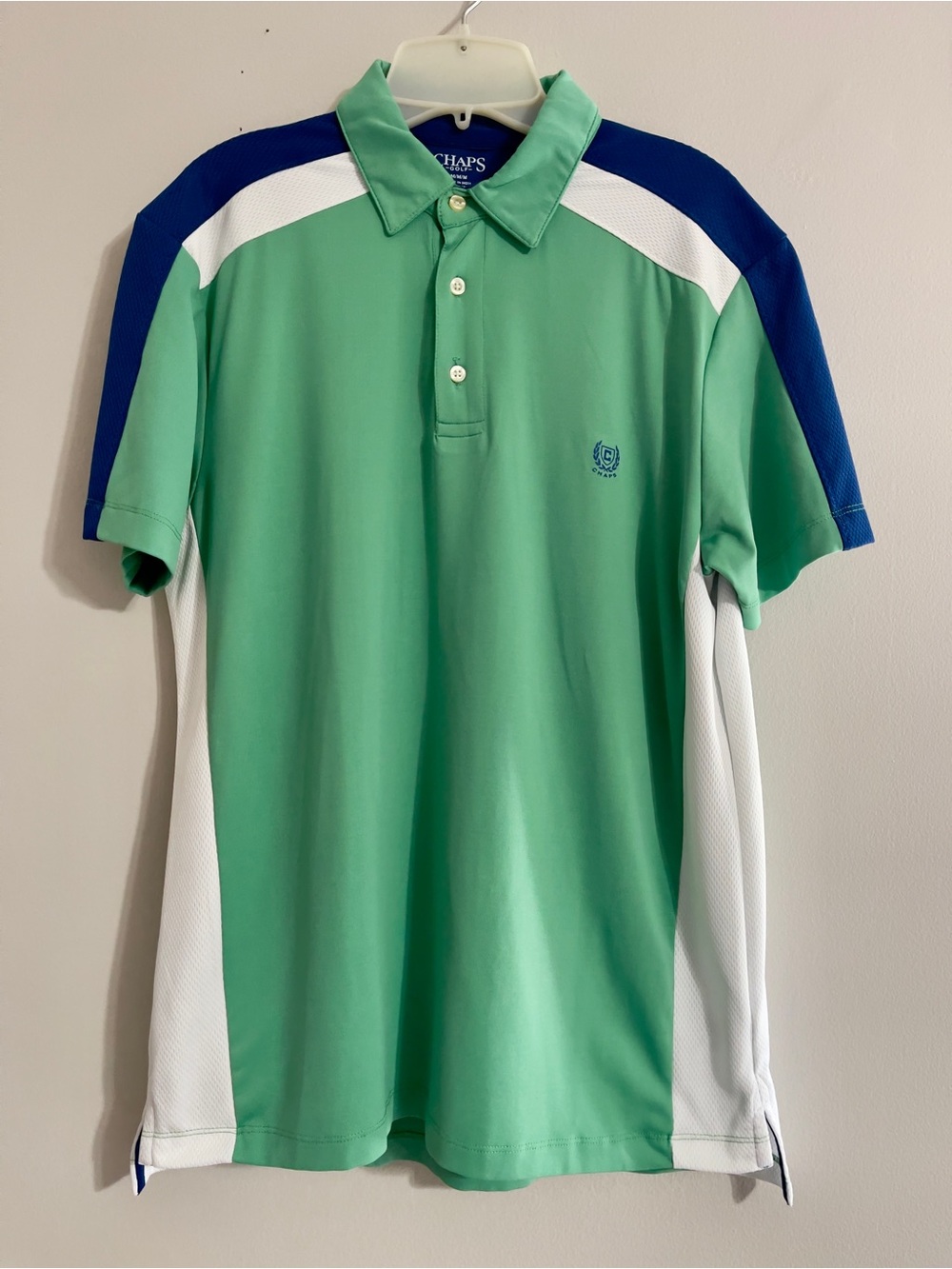 Chaps Golf Polo Shirt Mens M Green Crest Short Sleeve Performance Stretch preppy